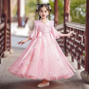 Girls Hanfu Dress Short-Sleeved Spring Summer Ancient Style