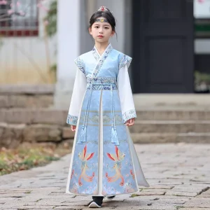 Girls Hanfu Spring New Autumn Children’s Chinese Style Tang Suit Antique Traditional Costume Long Sleeve Digital Print