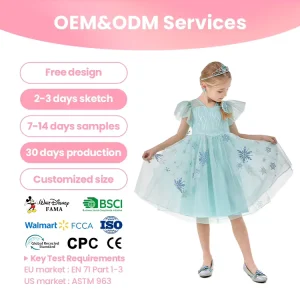 Girls Ice Princess Dress with Light Blue Snowflake Tulle