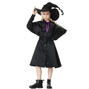 Girls Kids Black Witch Costume Fancy Dress