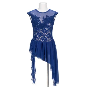 Girls Lace Rhinestone Lyrical Dance Costume Sleeveless Irregular Chiffon Skirt Ballet Competition Adult Stage Performance Dress