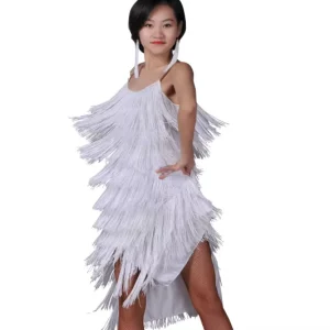 Girls Latin Dance Costumes Sequined Dress & Skirt Set with Performance Leotard