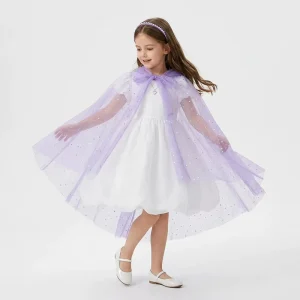 Girls Lavender Glitter Tulle Cape with Waist Tie and High-Low Hem