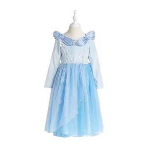 Girls’ Light Blue Ruffled Layered Skirt Gown for Stage Performance