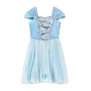 Girls’ Light Blue Tulle Princess Gown with Lace Trim and Tiara, Custom Color and Size