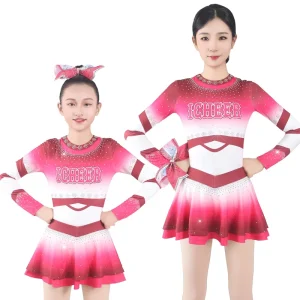 Girls Long Sleeve Cheerleader Costume and Cheerleading Uniform with Hand Flower Socks