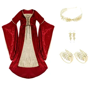 Girls Medieval Renaissance Princess Gown Royal Velvet Lace-Up Costume Dress