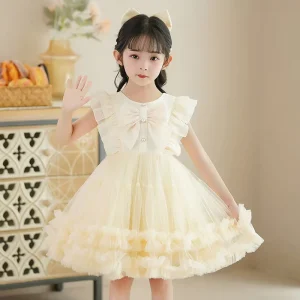 Girls’ Mesh Knee-Length Tutu Dress for Summer, Wedding and Performance