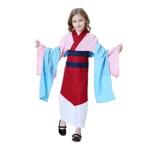 Girls’ Mulan Costume Traditional Chinese Hanfu Dress for Halloween and Cosplay