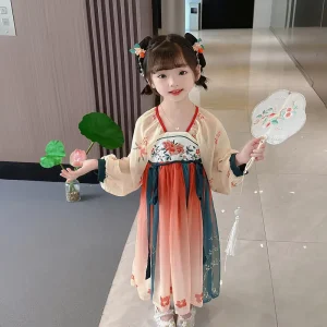 Girls’ Peony Chinese Hanfu Dress