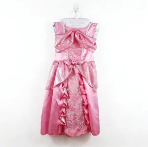 Girls Pink Lace Fairy Skirt with Flower Crown Headband Princess Gown Birthday Wedding Party Costume