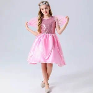 Girls Pink Lace Princess Dress Cosplay Costume for Kids