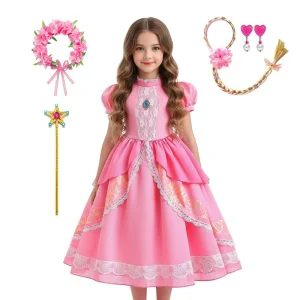Girls Pink Princess Fairy Halloween Cosplay Party Dress