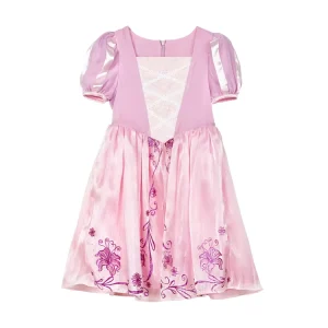 Girls Pink Rapunzel Christmas Princess Costume Lace Trim Dress with Flower Embroidery Customizable Color