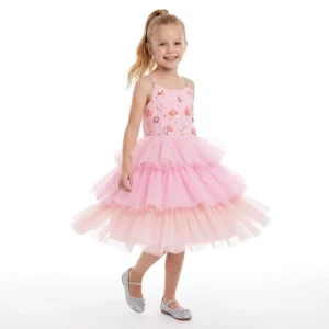 Girls Pink Sequin Flower Tutu Princess Party Dress Tiered Tulle Gown 2-14Y