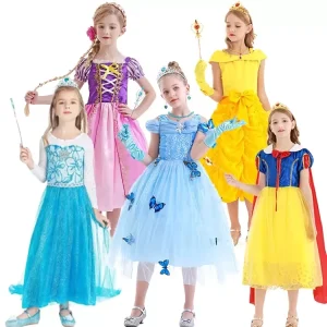 Girls Princess Halloween Costume Dress with Accessories for Theme Parties