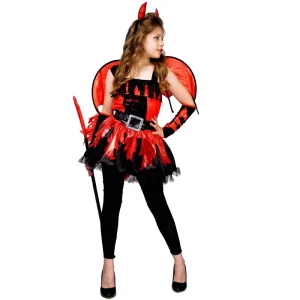 Girls’ Red Devil Costume Dress with Wings