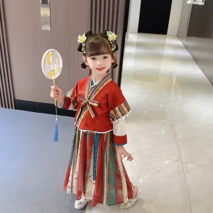 Girls’ Red and White Han Dynasty Hanfu Outfit