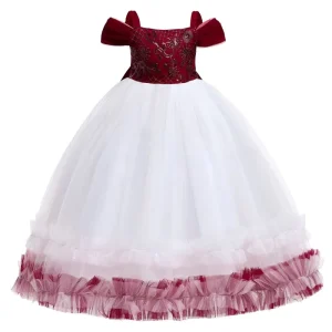 Girls Sequin Bow Knot Princess Dress Costume with Gauze Skirt