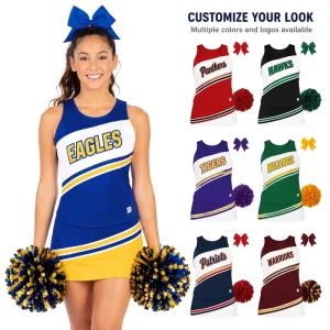Girls Sideline Cheer Uniform Breathable Performance Fabric Youth College Team Cheerleading Shell Top & A line Skirt Suit