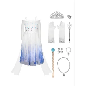 Girls Snow Princess Halloween Cosplay Dress up Costume Includes Accessories and Skirts