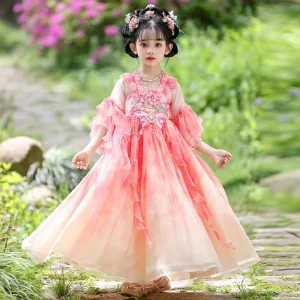 Girls’ Summer Hanfu Dress Chinese Style Flower Performance Costume
