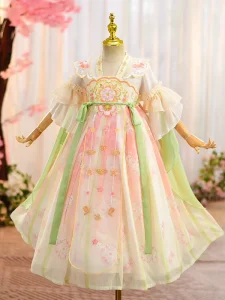Girls’ Summer Hanfu Dress Chinese Style Flower Performance Costume for Dance and Parties