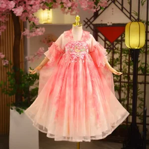 Girls Summer Hanfu Dress Chinese Style Performance Costume Flower Kids Princess Party Dance Dress