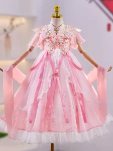 Girls Summer Hanfu Dress Chinese Style Performance Costume Flower Princess Birthday Party Dance Wear