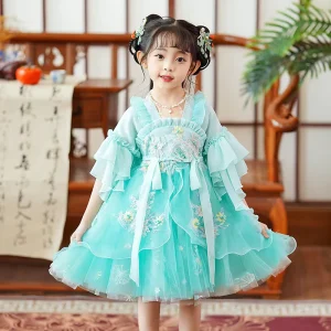 Girls Summer Hanfu Dress Chinese Style Performance Costume Kids Dance Birthday Party Wear