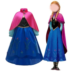 Girls Summer Turtleneck Fairy Princess Costume with Rose Cape Cotton Dress