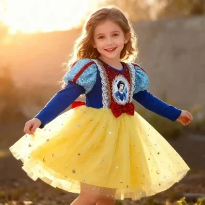 Girls TV & Movie Cosplay Princess Snow Queen Costume for Birthday Halloween & Prom Kids’ Party in Polyester