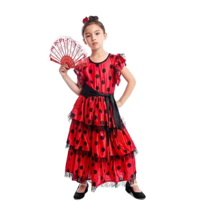 Girls’ Traditional Spanish Flamenco Ethnic Performance Dress