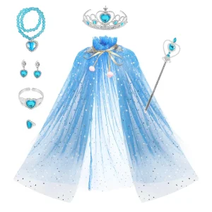 Girls Tulle Cape Costume Set with Accessories for Halloween and Birthday Parties