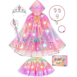 Girls Unicorn LED Princess Dress Costume with Crown and Fairy Cape for Stage Performance