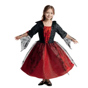 Girls’ Vampire Princess Halloween Dress Red and Black Gothic Long Sleeve Lace Costume