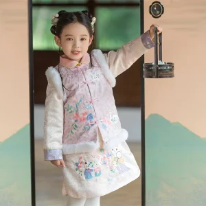 Girls’ Winter Dress Skirt Children’s Cheongsam Chinese Style Suit