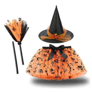 Girls’ Witch Costume Dress with Top for Halloween Cosplay