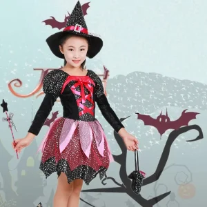 Girls’ Witch Costume for Ages 3-18 for Halloween Carnival Stage Performance
