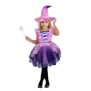 Girls’ Witch Princess Costume Dress with Hat and Wand