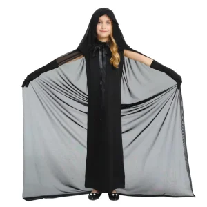 Girls’ Witch and Vampire Halloween Cosplay Costume, Black Long Dress