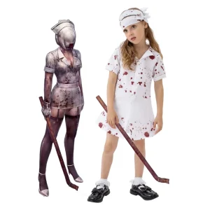 Girls’ Zombie Nurse Halloween Costume with Bloody Nurse Uniform