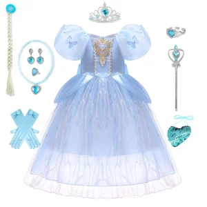 Glitter Printed Bubble Sleeves Halloween TV Movie Princess Character Girls Children Costume Kids Party Dress