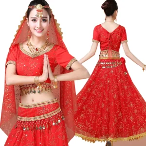 Glittering Halloween Bollywood Dancing Folk Indian Arabian Princess Performance Costume for Women Party Carnival Outfit