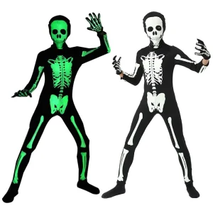 Glow In Dark Skeleton Clothing 3D Print Style Halloween Costumes For Kids Luminous Horror Skull Rack Bodysuit