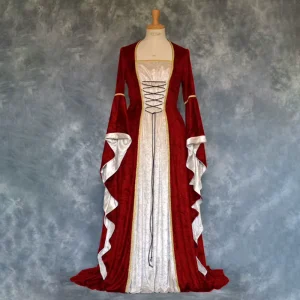 Gold Velvet Flared Sleeve Retro Medieval European Court Floor Length Women’s Dress Polyester