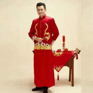 Good Selling Stand Collar Design Man Xiuhe Clothing Gold Dragon Pattern Embroidery Traditional Chinese Clothing Xiuhe Suit
