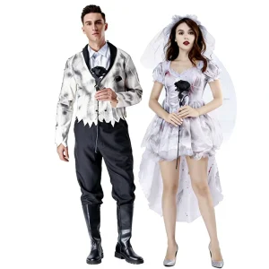 Gory Ghost Bride and Groom Couple Cosplay Costume Halloween Carnival Easter Vampire Zombie Party Costume