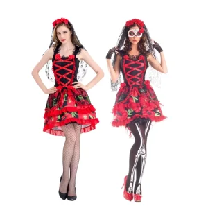 Gothic Day of the Dead Halloween Ghost Bride Female Dress Masquerade Costume for TV, Movie, and Stage Performances