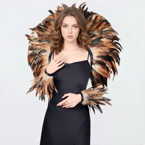 Gothic Feather Shoulder Cape with Sleeves for Halloween Cosplay and Stage Performance